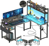 Small L Shaped Gaming Desk with LED Lights & Power Outlets, Reversible L-Shaped Computer