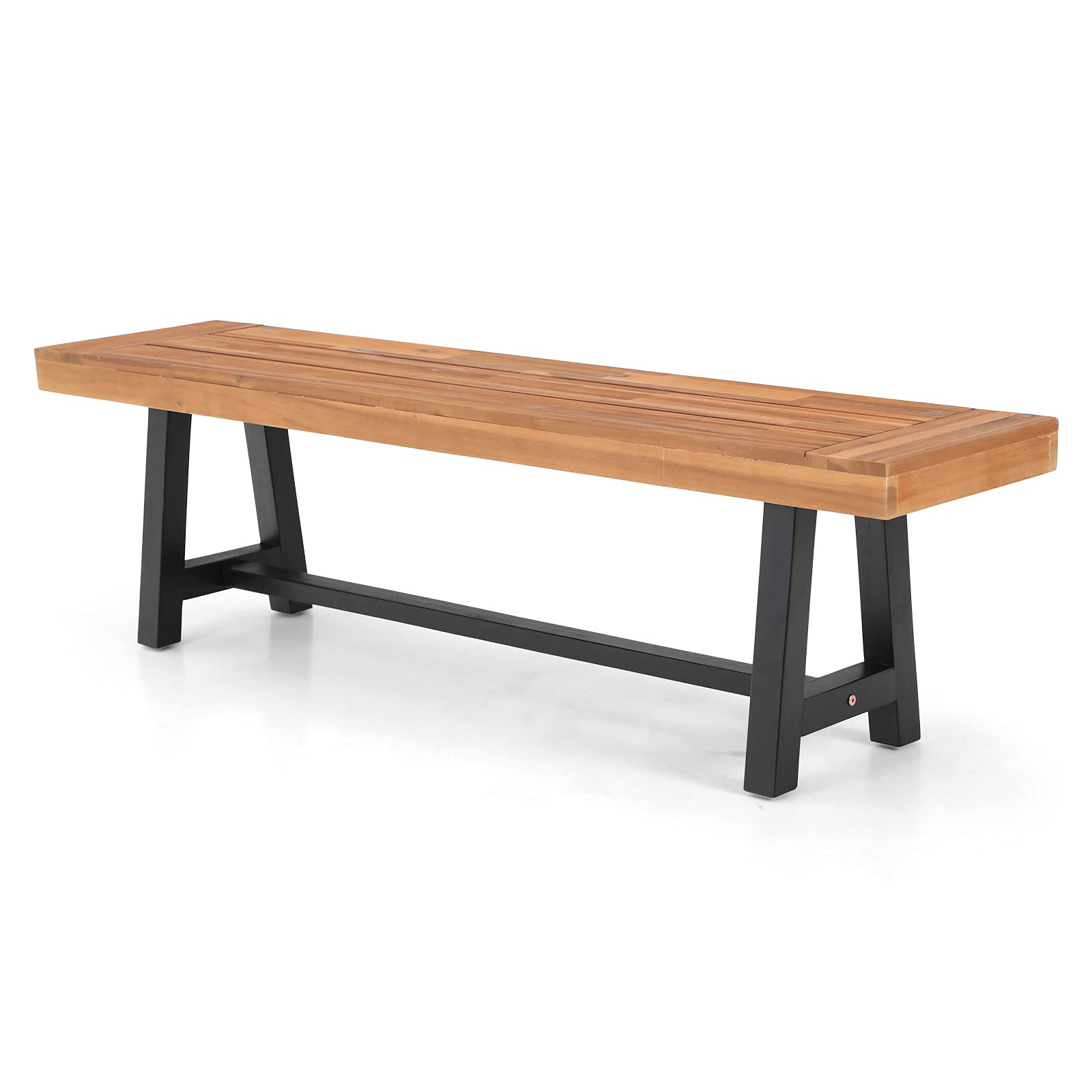 Outdoor Patio Bench 63" Long Rectangular Acacia Wood Dining Picnic Furniture Benches