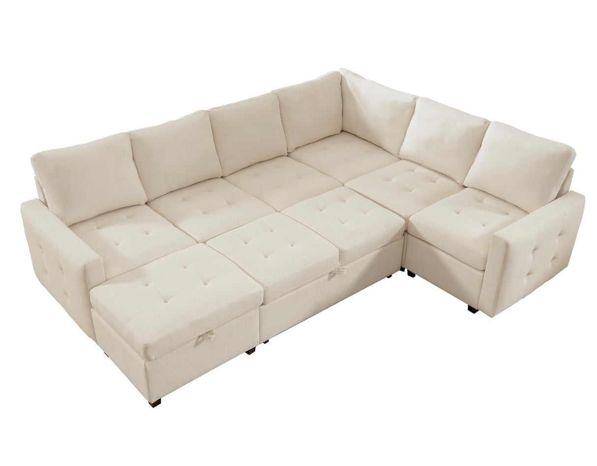 Modular Sectional Sofa with Pull Out Couch Bed, Convertible U Shaped Sofa