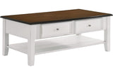 Evander Wood Coffee Table with Drawers and Storage, Two Tone Cream/Brown