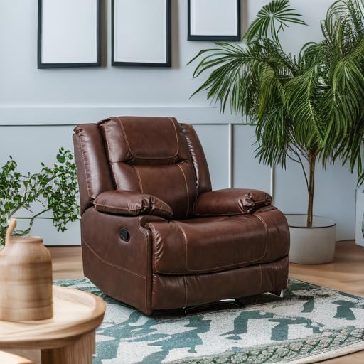 Genuine Leather Manual Recliner Chair, Reclining Sofa Chair Couch for Living Room