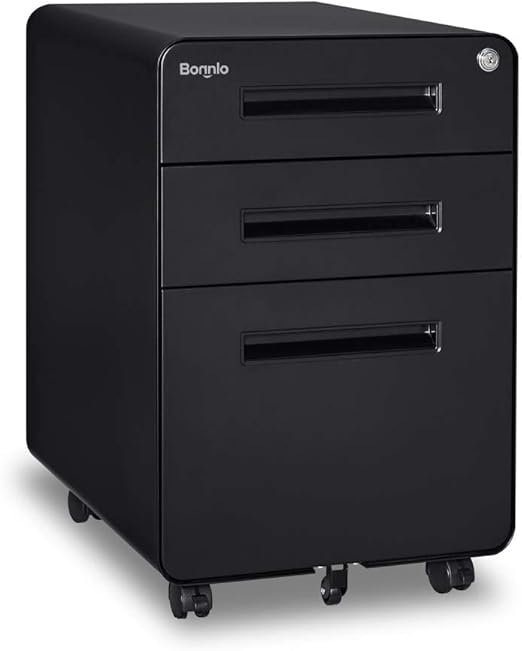 23.8" H 3 Drawer Rolling File Cabinet with Lock, Mobile File Cabinet Under Desk