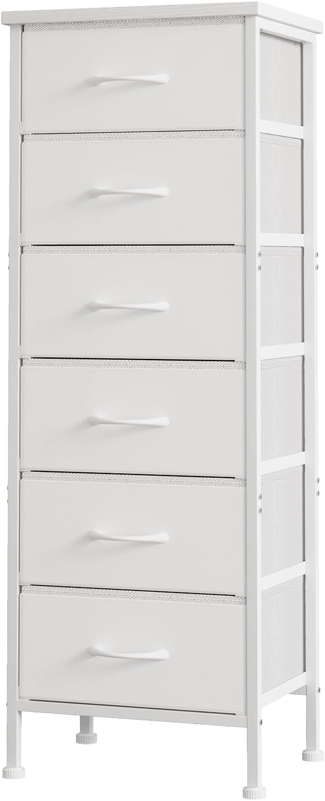 White Tall Dresser for Bedroom, Storage Dresser Organizer with 6 Fabric Drawers