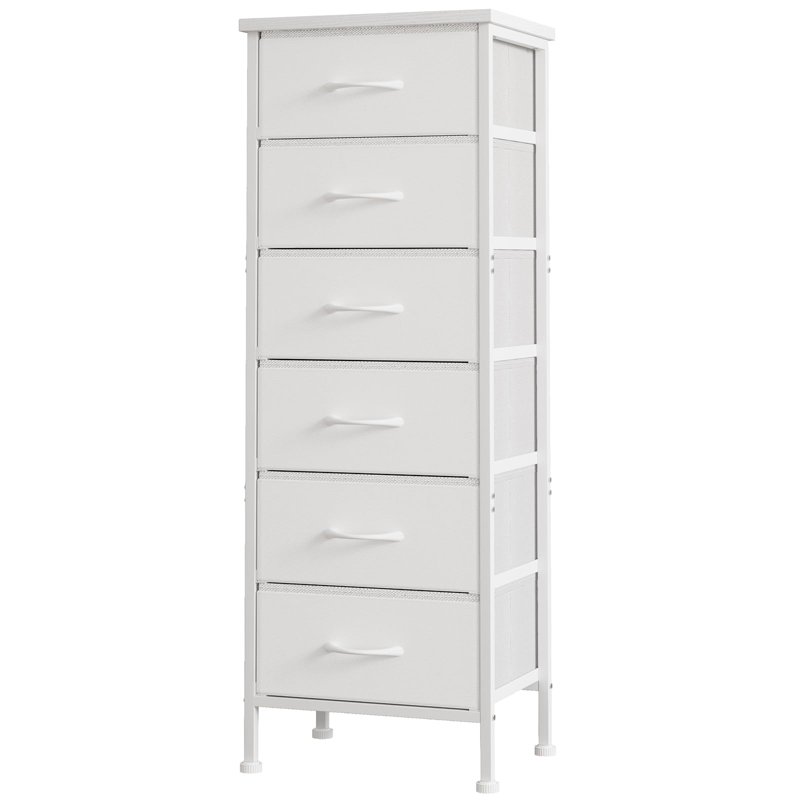 White Tall Dresser for Bedroom, Storage Dresser Organizer with 6 Fabric Drawers
