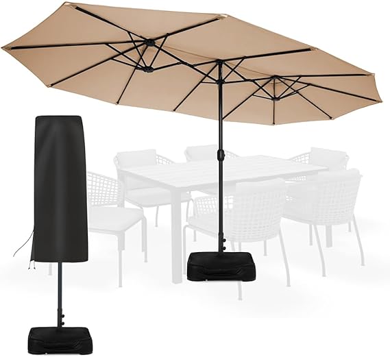 Olefin 5-Year-Non-Fading 15 ft Patio Umbrella with Sand Bag Base and Cover
