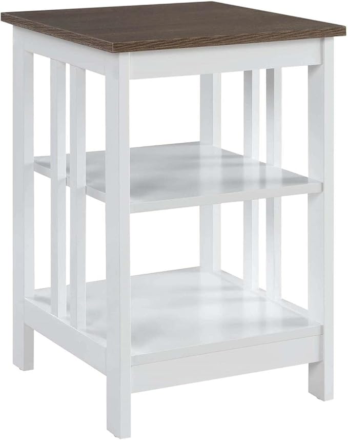 Mission End Table with Shelves, White