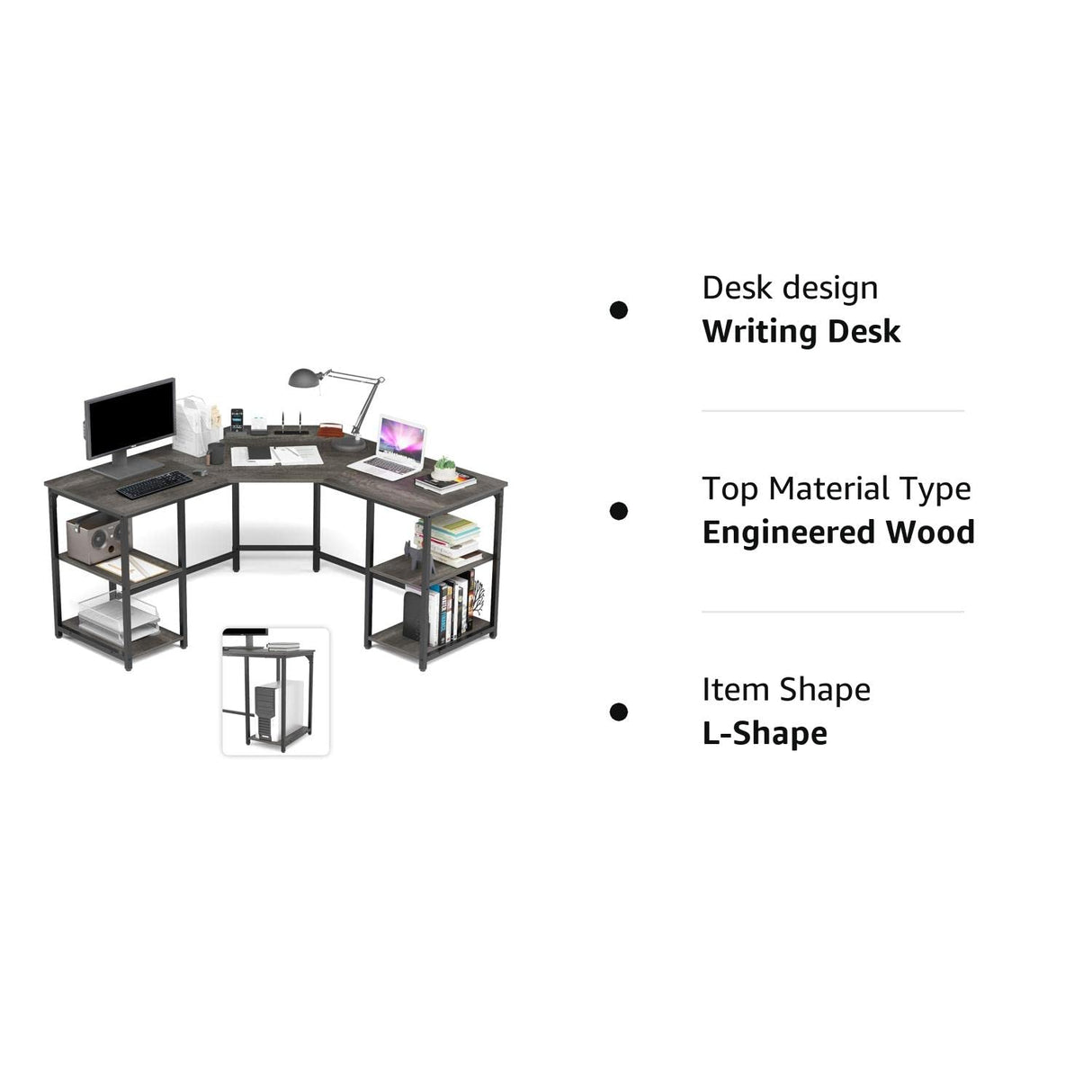 L-Shaped Desk with Shelves, Computer Corner Desk, Home Office Writing Workstation