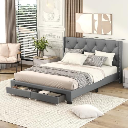 Queen Size Storage Bed Linen Upholstered Platform Bed