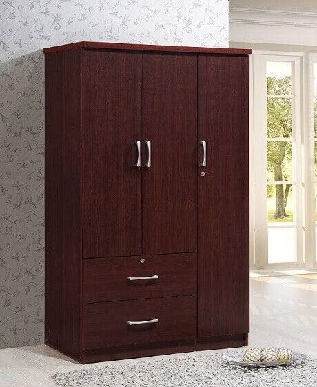 Mahogany Wardrobe Armoire with Hanging Rod, 2 Doors, Spacious Storage