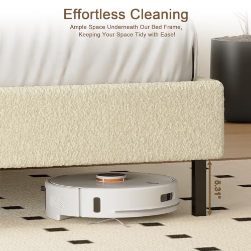 Tall Headboard Bed Frames, 61.1" Queen Size Bed Frame with Cashmere Upholstered,