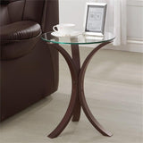 End Table Coffee Accent Table, Round, Contemporary, Indoor in Glass Top and Wood