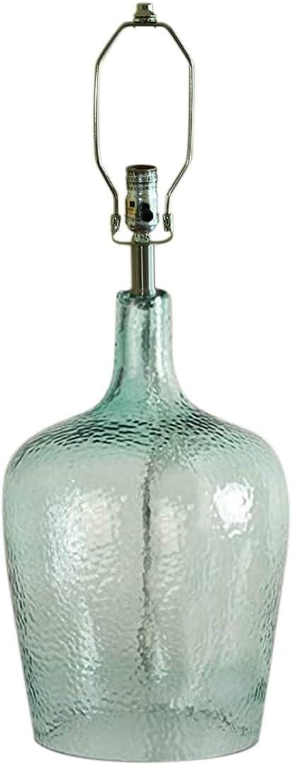 19" h Artisanal Hand-Blown Aqua Green Sea Glass Coastal Style Table Lamp, White Linen