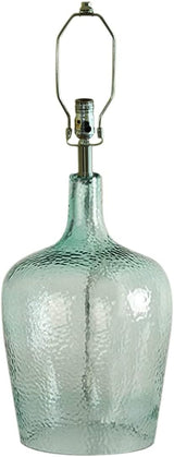 19" h Artisanal Hand-Blown Aqua Green Sea Glass Coastal Style Table Lamp, White Linen