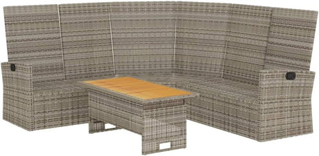 2 Piece Patio Lounge Set, Grey Poly Rattan with Cushions - Durable
