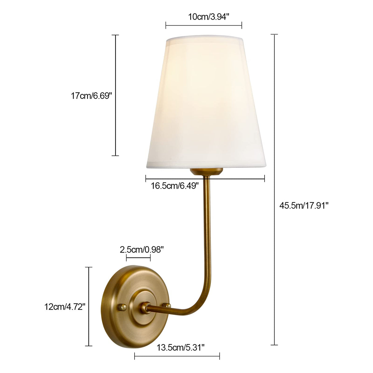 TERLEENART Hardwire Modern Wall Sconces with Flared Shape White Textile Shade Curved Arm,Wall Mounted Lamps for Bedroom Living Room Bathroom Vanity Area