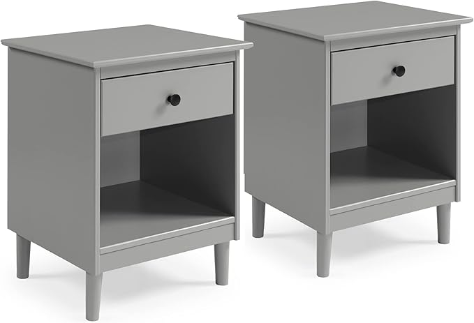 Russ Mid Century Modern 1-Drawer Solid Wood Nightstand Set, Caramel