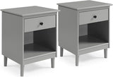 Russ Mid Century Modern 1-Drawer Solid Wood Nightstand Set, Caramel