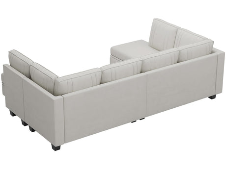 Sectional Couch with Storage Ottoman, U Shaped Sectional Sofa Couch, Convertible U-Shape Sectional Couch for Living Room, Beige