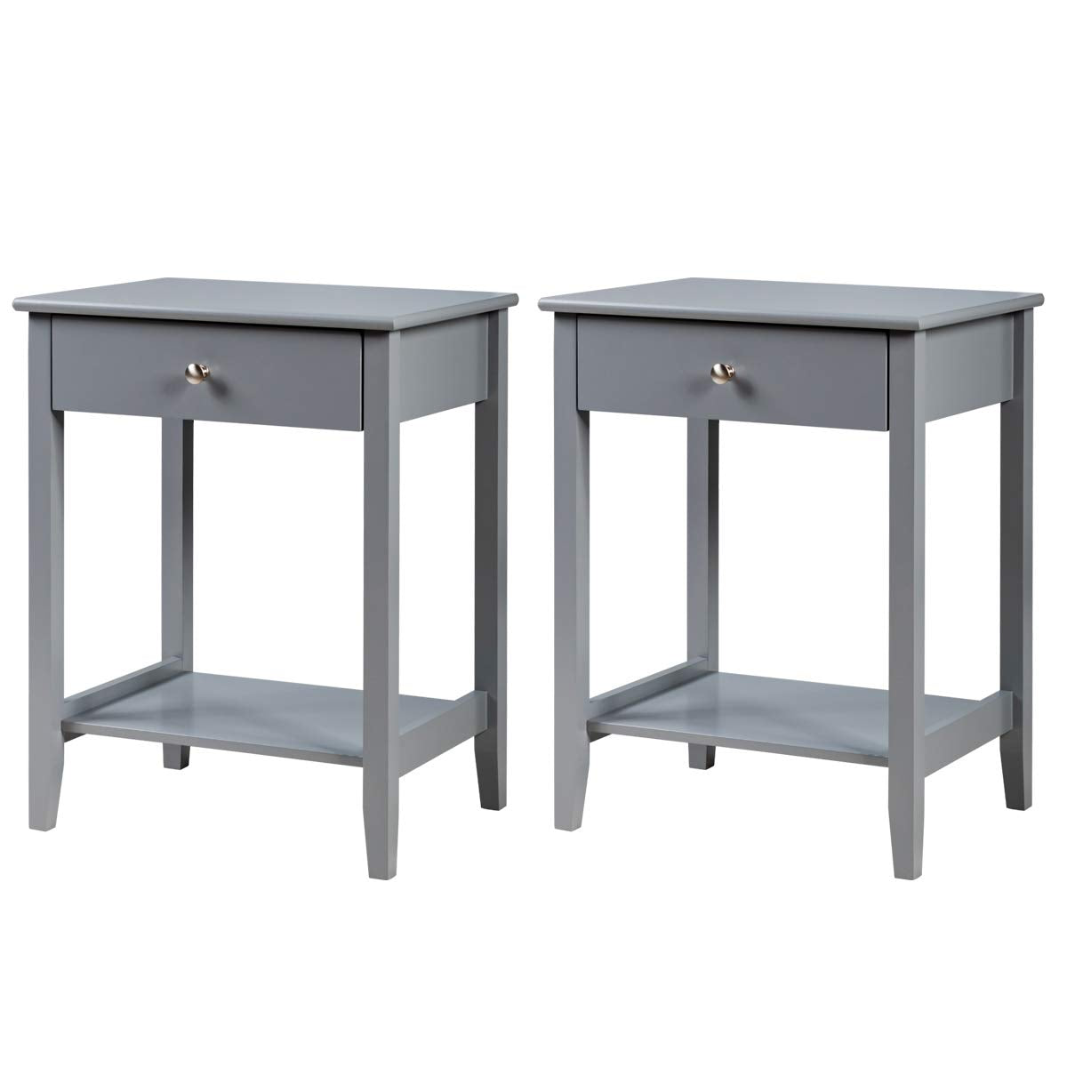 Nightstand Wooden 2-Tier Couch Sofa Side Table with Drawer, Storage Shelf