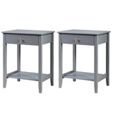 Nightstand Wooden 2-Tier Couch Sofa Side Table with Drawer, Storage Shelf