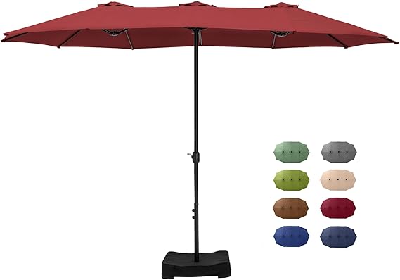 15 ft Large Patio Umbrella with Base Included, Outdoor Double-Sided Table Umbrella with Crank,