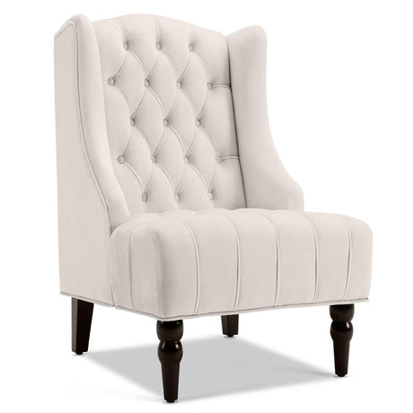 Modern Wingback Accent Chair, Tufted Velvet Living Room High Back Chair with Thick Padded Cushioned Seats & Wood Legs, Victorian Chesterfield Style - Hyde (Cream)