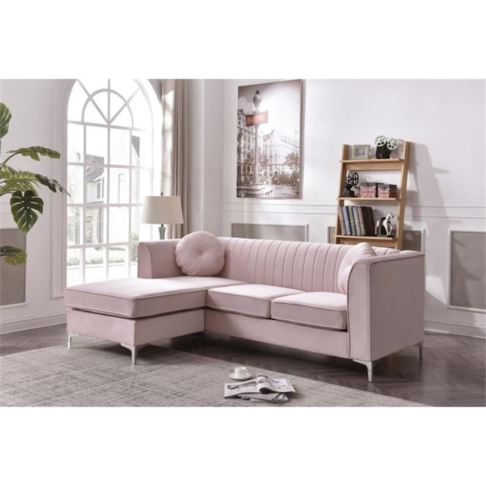 Delray Velvet Sofa Chaise in Pink