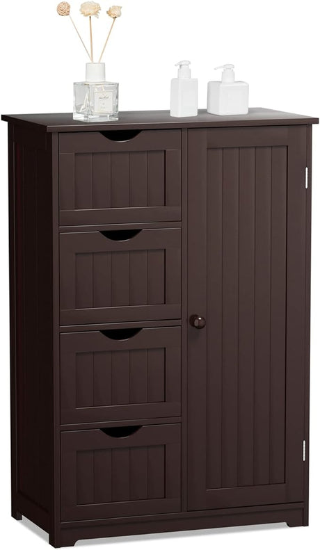 Bathroom Storage Cabinet, Wooden Storage Cupboard Organizer with 4 Drawers