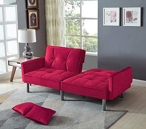 75.6" Convertible Modern Wood & Velvet Fabric Sofa Bed in Purple