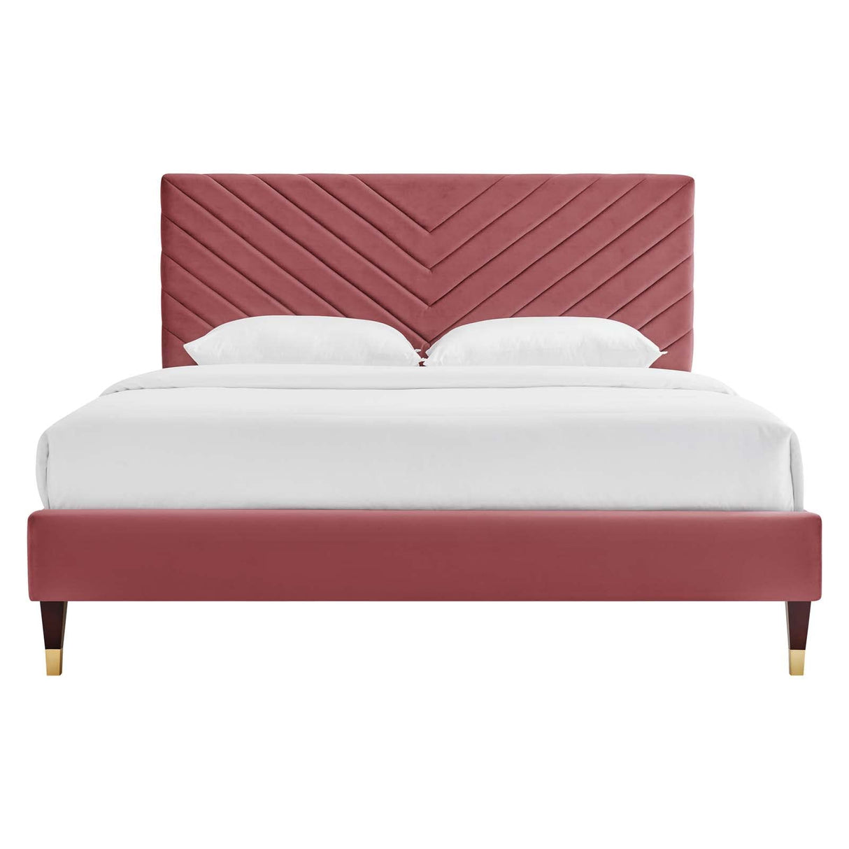 Roxanne Performance Velvet Queen Platform Bed, Dusty Rose