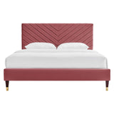 Roxanne Performance Velvet Queen Platform Bed, Dusty Rose