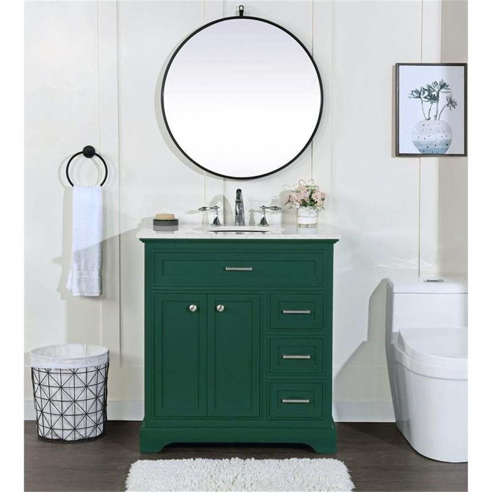 Americana 32" Metal MDF Marble Single Bathroom Vanity in Green