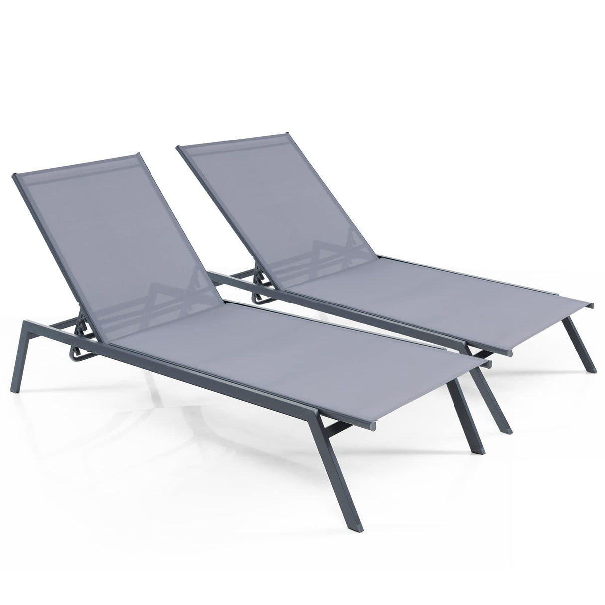 Set of 2 Sunbathing Chair with Lay Flat Position, 6 Adjustable Positions, Outdoor Reclining