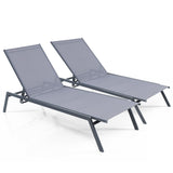 Set of 2 Sunbathing Chair with Lay Flat Position, 6 Adjustable Positions, Outdoor Reclining