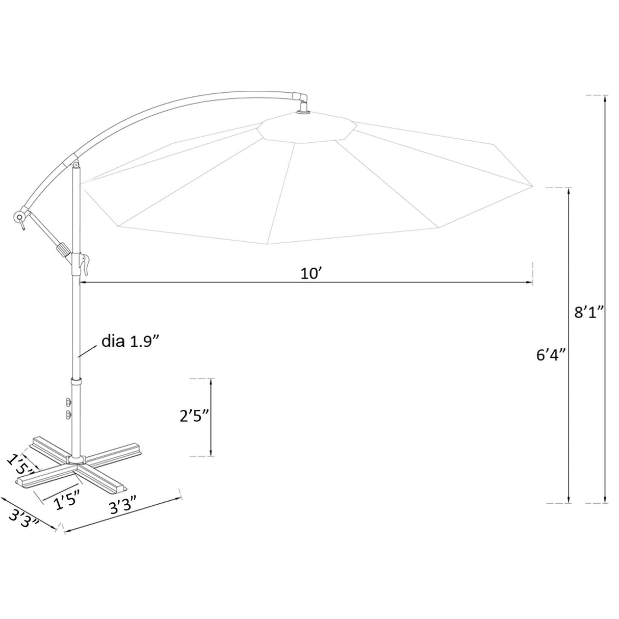 C-Hopetree 10 ft Offset Cantilever Outdoor Patio Umbrella with Cross Base Stand, Taupe