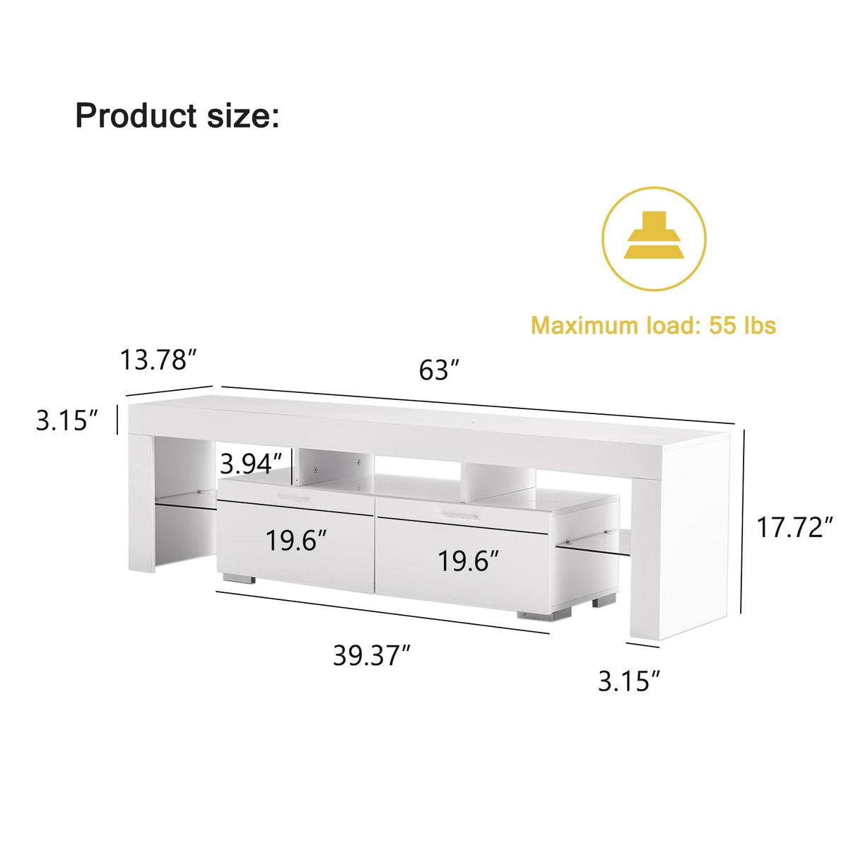 White LED TV Stand for 75 Inch TV, High Gloss TV Entertainment Center