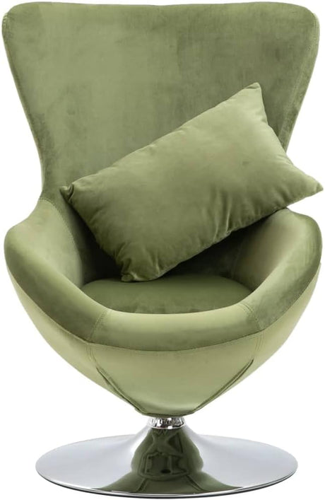 Swivel Egg Chair with Removable Cushion, Light Green Velvet Upholstery - Ergonomic Design