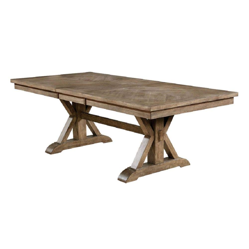 Furniture of America Kora Rustic Wood Extendable Dining Table in Light Oak