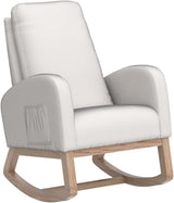 Rocking Chair for Nursery, Midcentury Modern Velvet Accent Rocker Armchair with Side Pocket, Upholstered High Back Wooden Rocking Chair for Living Room Baby Room Bedroom (Beige)