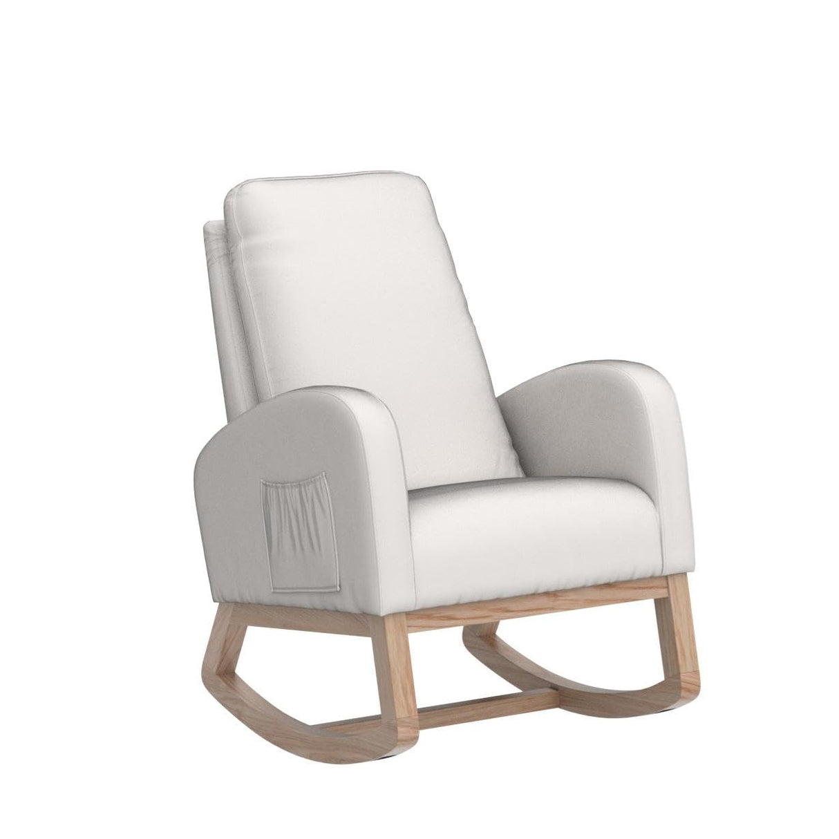 Rocking Chair for Nursery, Midcentury Modern Velvet Accent Rocker Armchair with Side Pocket, Upholstered High Back Wooden Rocking Chair for Living Room Baby Room Bedroom (Beige)