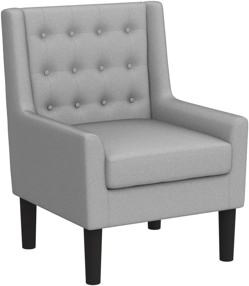 Rosevera Accent Chair - Button Tufted Armchair for Living Room, Bedroom, Reading - Mid-Century Modern Lounge Chair Set - Natural Gray