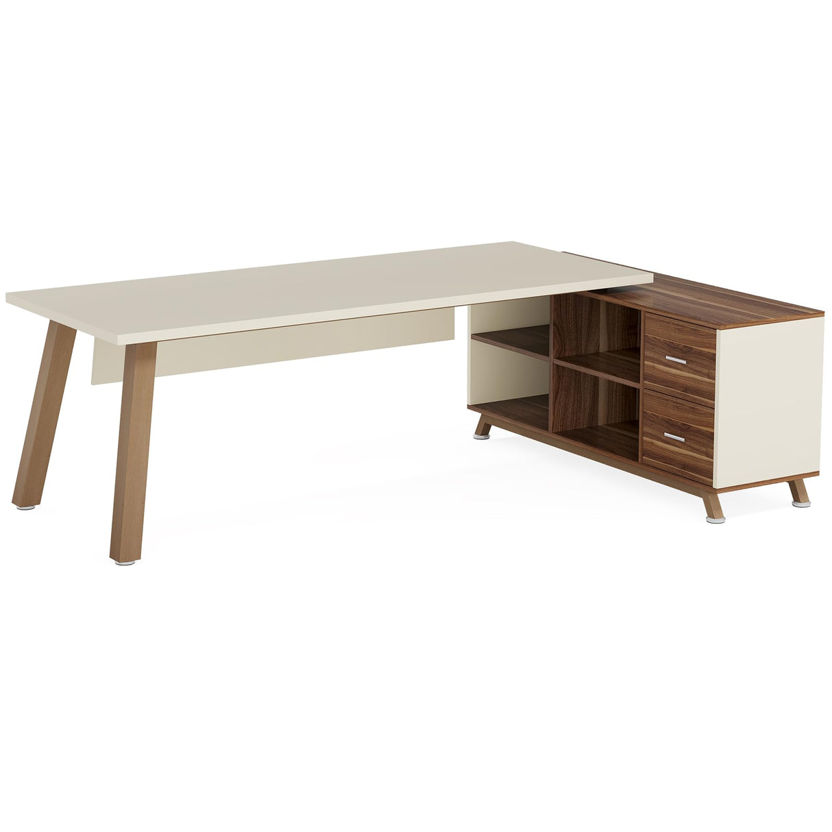 71-Inch Executive Desk, L-Shaped Desk with 55-Inch Cabinet, Large Office Desk