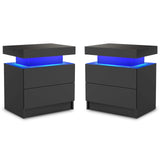 Nightstand LED Set of 2 Bedside Table Cabinet with Lights Modern End Side Drawers