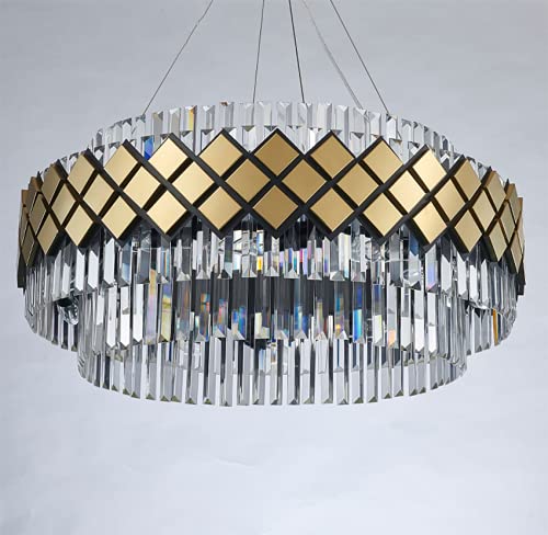 Gold Finish Round Pendant Light Fixture Postmodern 8 Bulbs Crystal Rod Ceiling