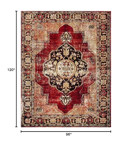 Vintage Hamadan Oriental Area Rug 8' x 10' - Red Multi Persian Design