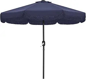 9ft Patio Umbrella with Fringe Outdoor Tassel Umbrella for Holiday Garden Lawn Pool Yard
