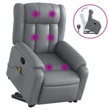 Leather Massage Recliner Chair - Power Lift Armchair, Manual Tilt, 6-Point Vibration, Side Pocket - Gray