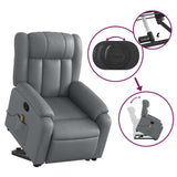 Leather Massage Recliner Chair - Power Lift Armchair, Manual Tilt, 6-Point Vibration, Side Pocket - Gray