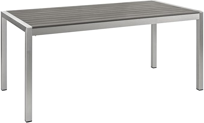 Shore Aluminum Outdoor Patio 71" Rectangle Dining Table in Silver Gray
