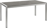 Shore Aluminum Outdoor Patio 71" Rectangle Dining Table in Silver Gray